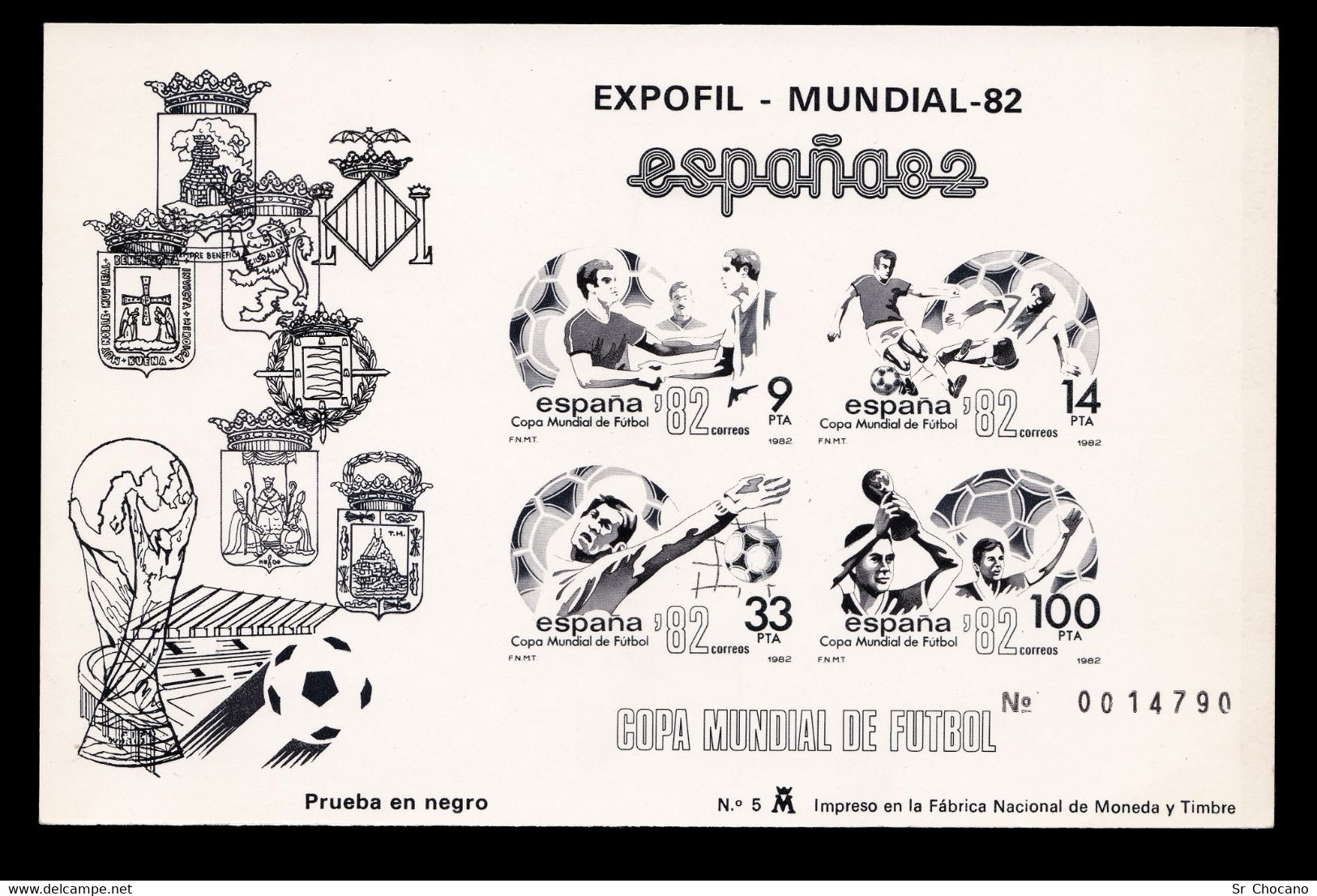 Prueba Oficial.Copa Mundial ESPAÑA 82.MNH.MISMO Nª Edifil 4-5. - Feuillets Souvenir