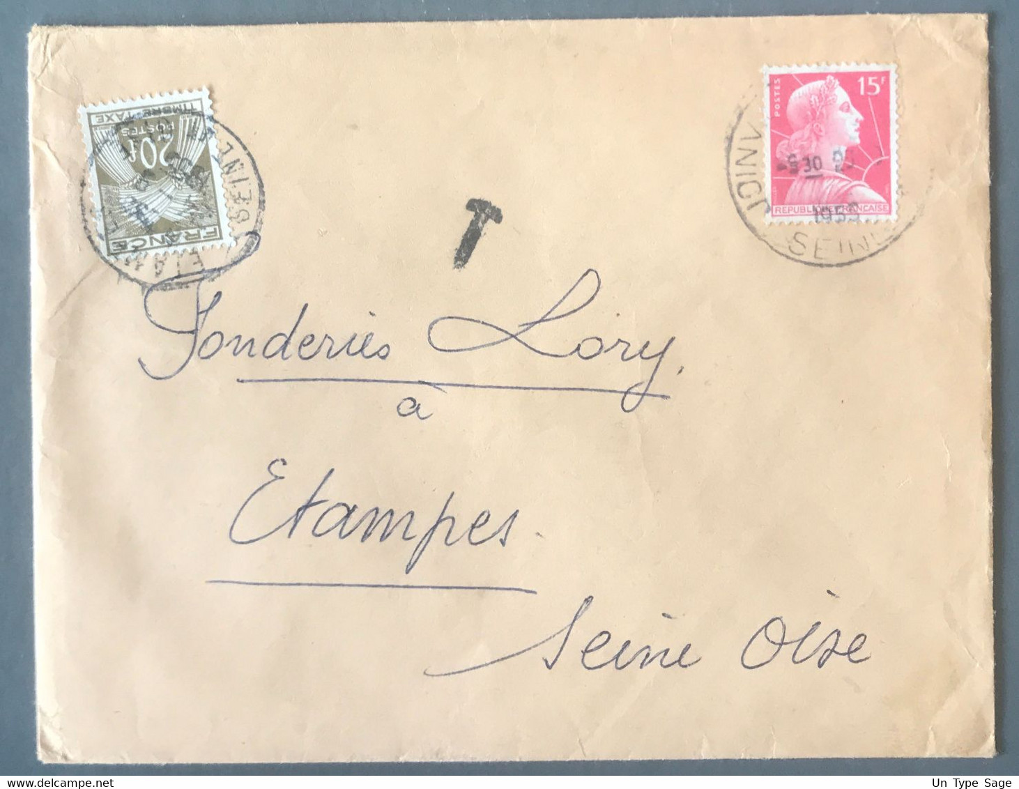 France Taxe N°87 Sur Enveloppe 1955 - (C1494) - 1859-1959 Storia Postale
