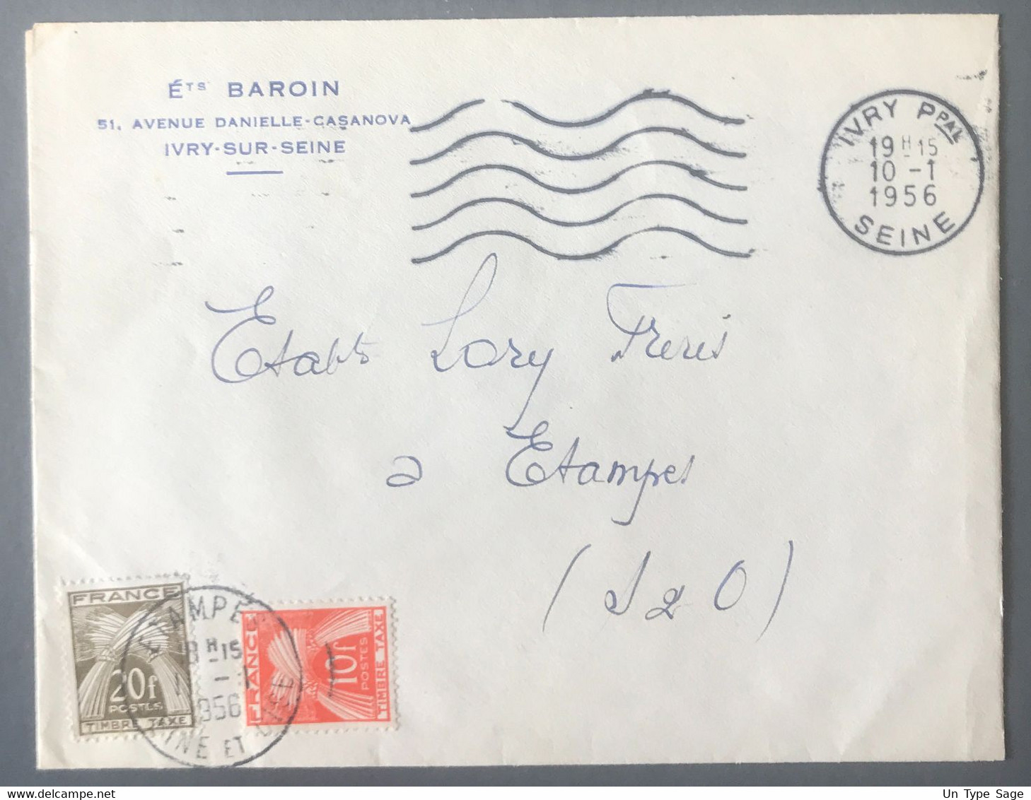 France Taxe N°86 Et 87 Sur Enveloppe D'Ivry 10.1.1956 - (C1513) - 1859-1959 Briefe & Dokumente