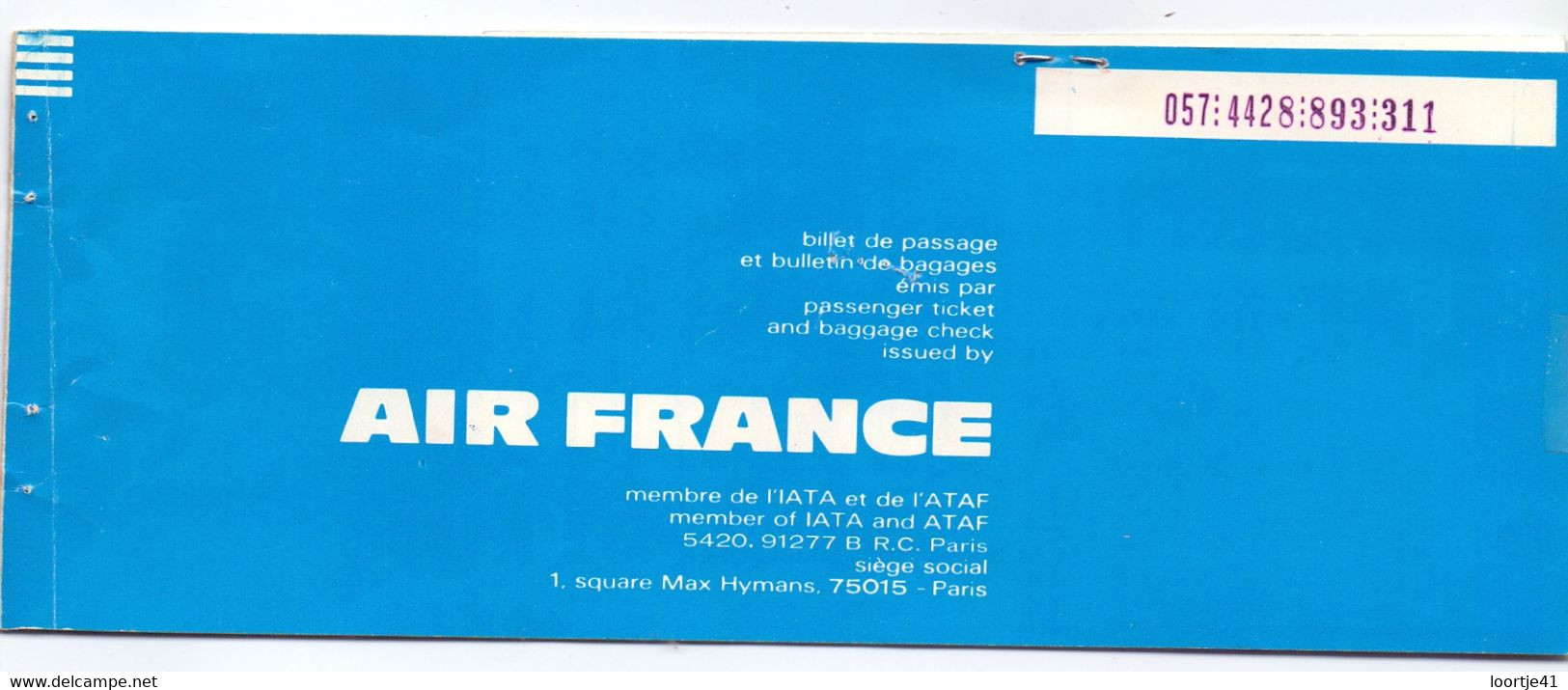 Ticket Luchtvaart Airplane - Air France - 1977 - Tickets