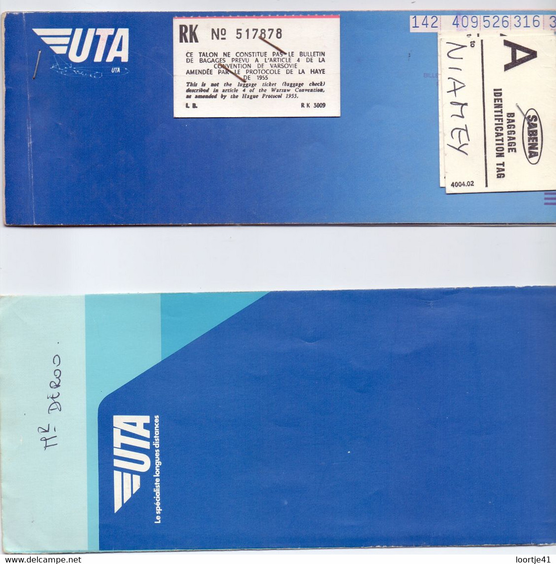 Ticket Luchtvaart Airplane - UTA  - 1978 - Biglietti