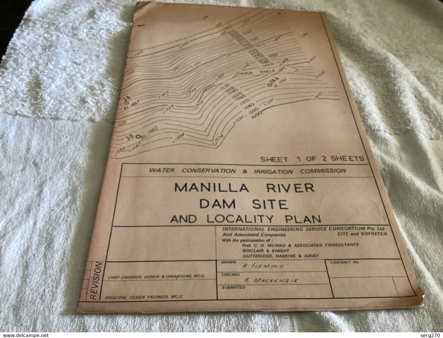 Plan Topographique Dessin  Du Barrage Manille Dam S Dam Site  Australia 1969  MANILLA RIVER DAM - Opere Pubbliche