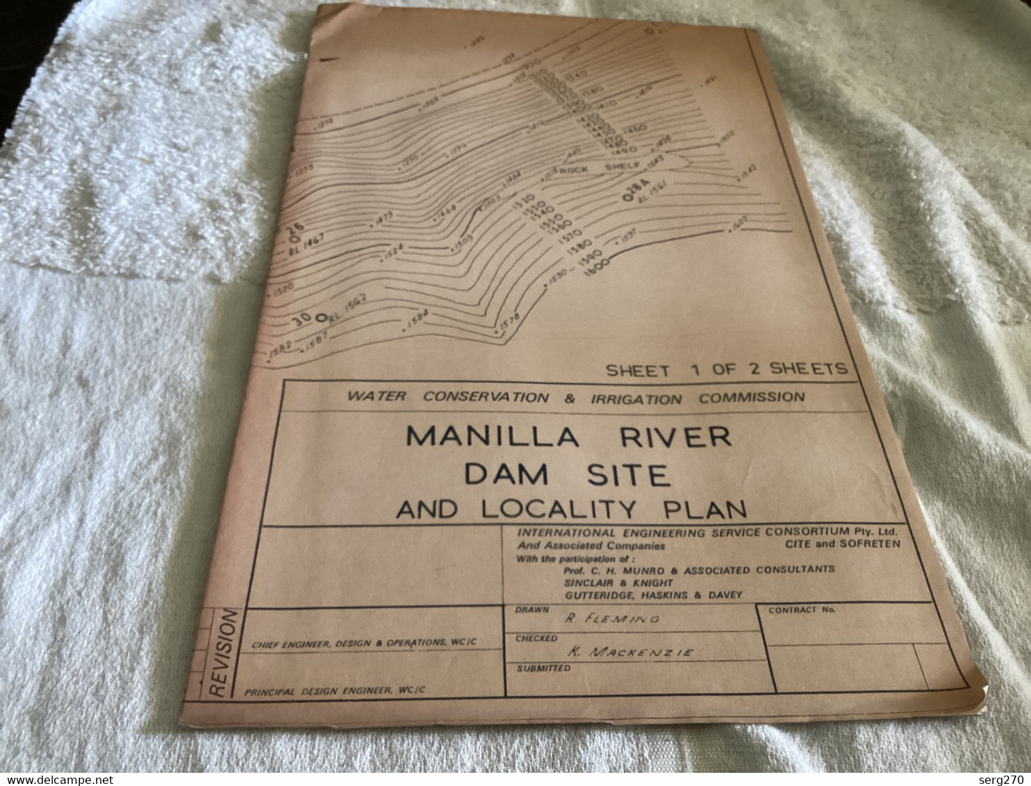 Plan Topographique Dessin  Du Barrage Manille Dam S Dam Site  Australia 1969  MANILLA RIVER DAM - Arbeitsbeschaffung