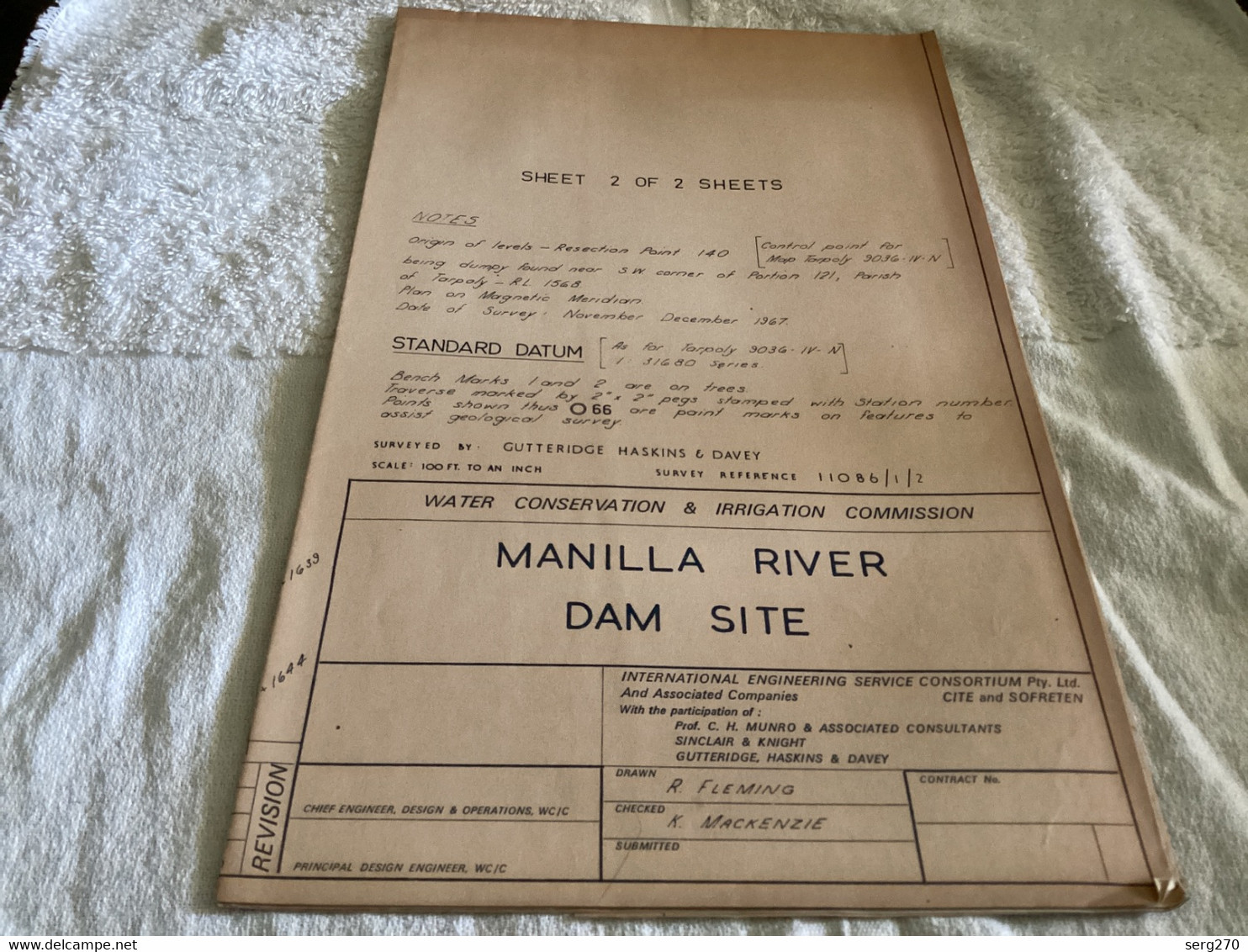 Plan Topographique Dessin  Du Barrage Manille Dam S Dam Site  Australia 1969  MANILLA RIVER DAM - Obras Públicas