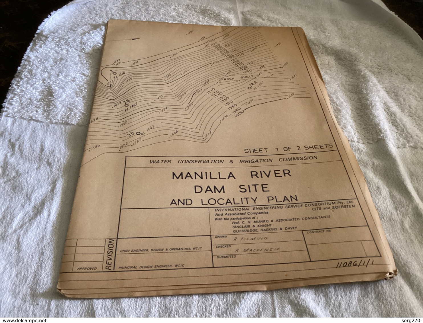 Plan Topographique Dessin  Du Barrage Manille Dam S Dam Site  Australia 1969  MANILLA RIVER DAM - Public Works