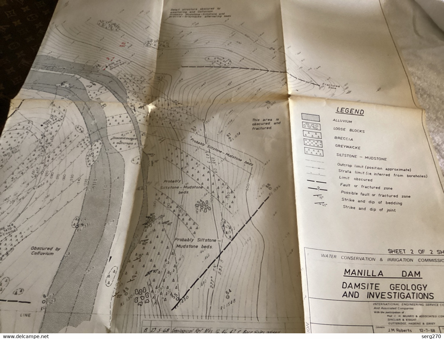 Plan Topographique Dessin  Du Barrage Manille Dam S Dam Site  Australia 1969  MANILLA RIVER DAM - Arbeitsbeschaffung