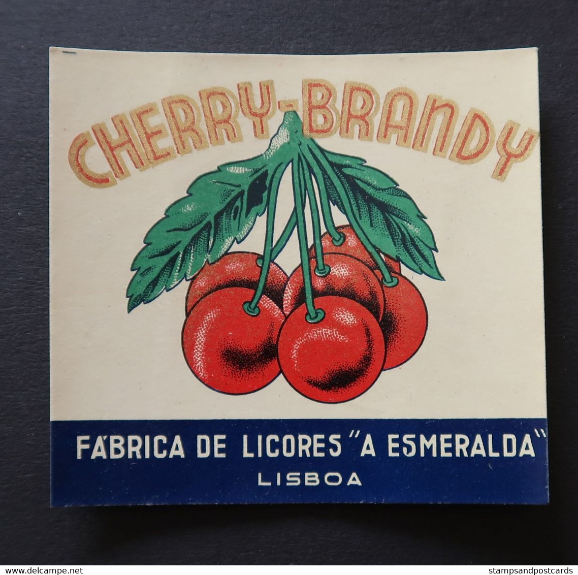 Portugal Etiquette Ancienne Licor De Ginja Cognac De Cerise Esmeralda Lisboa Label Cherry Brandy - Alcoholen & Sterke Drank