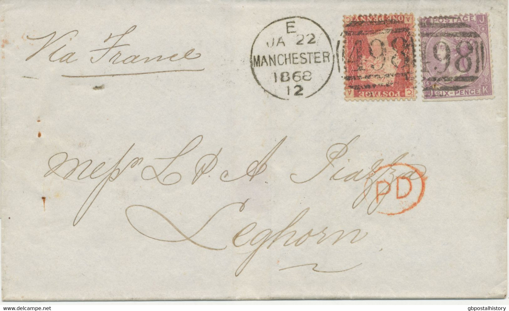 GB 1868, QV 6d Pl.6 (JK, Faults) Together With LE 1d Pl.73 (AC, VARIETY: Red Dot Above Left Letter C, R!)  On VF Cover - Covers & Documents