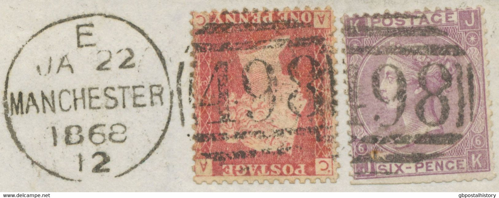 GB 1868, QV 6d Pl.6 (JK, Faults) Together With LE 1d Pl.73 (AC, VARIETY: Red Dot Above Left Letter C, R!)  On VF Cover - Storia Postale