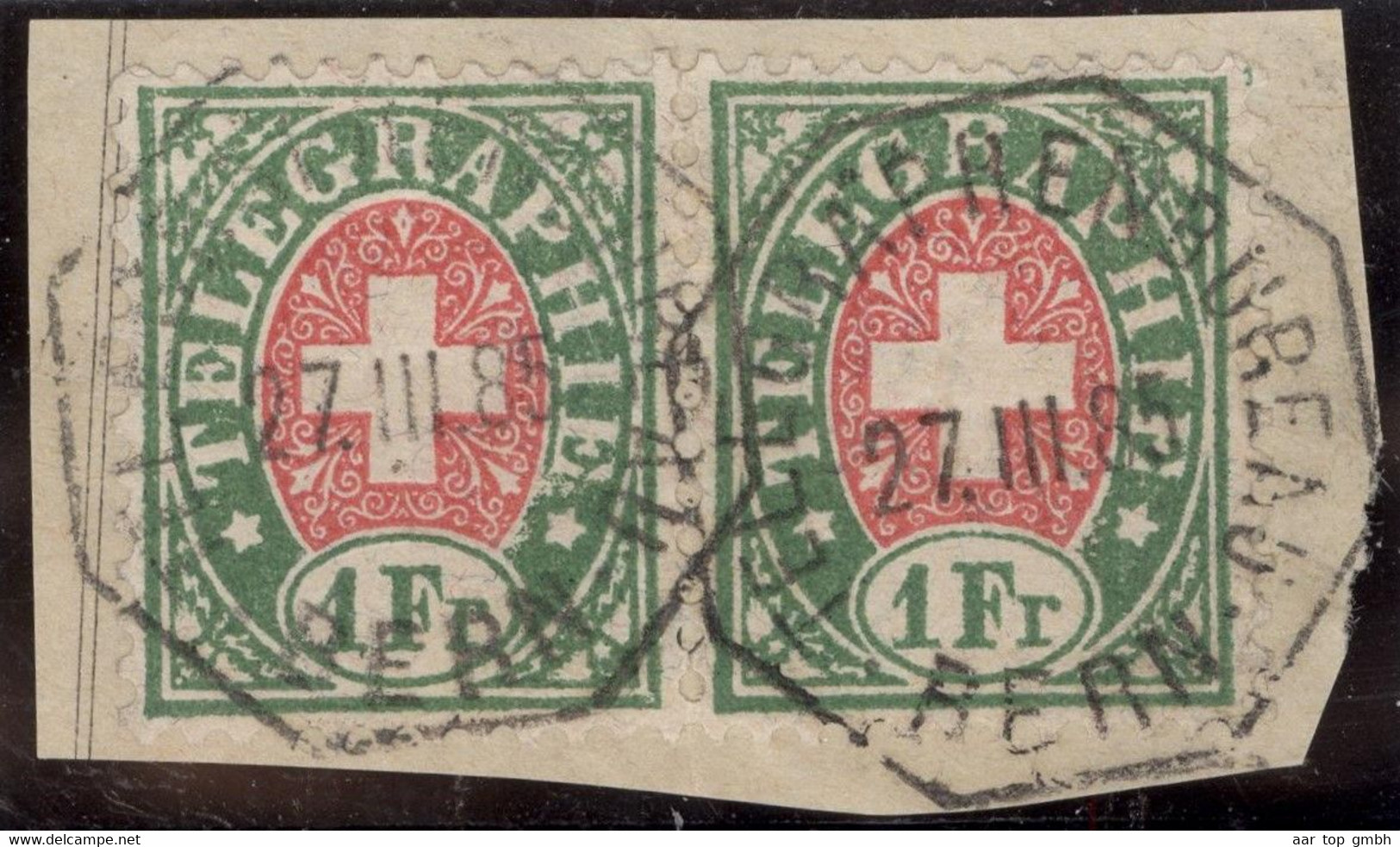 Schweiz Telegraphen-Marken Zu#17 Paar Auf Briefstück 1885-03-27 Bern - Telegrafo