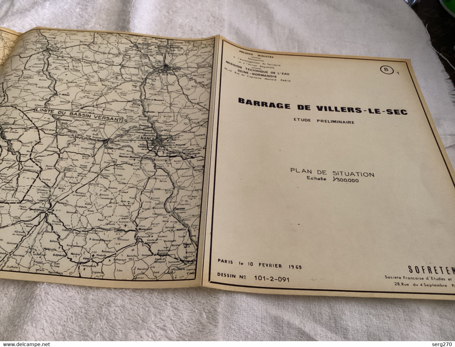 Barrage De Villiers Le Sec  Premier Ministre Délégation à L’aménagement Numéro 1 Plan De Situation - Travaux Publics