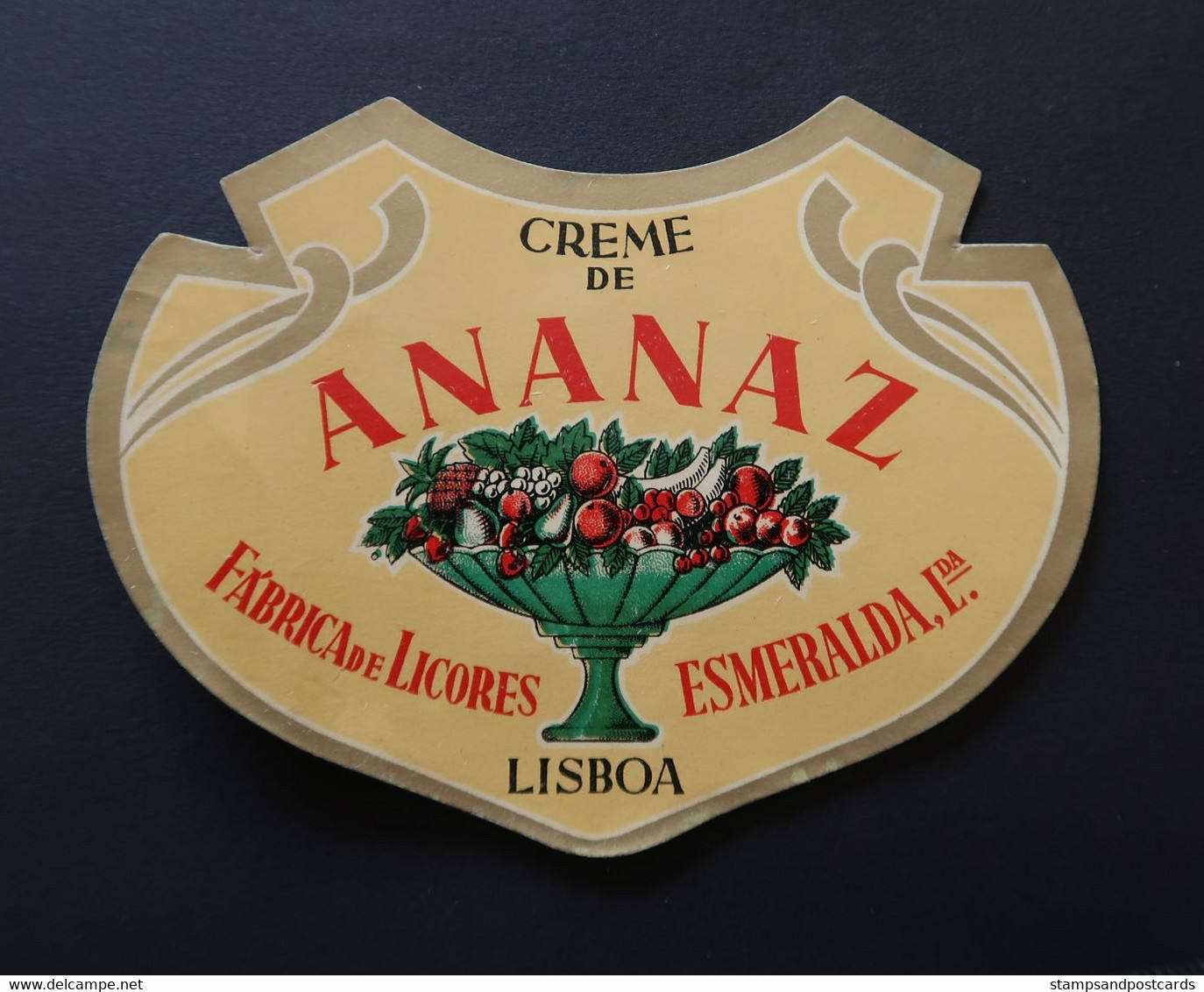 Portugal Etiquette Ancienne Liqueur Crème De Ananas Esmeralda Lisboa Label Pineapple Cream Liquor - Alcoholen & Sterke Drank