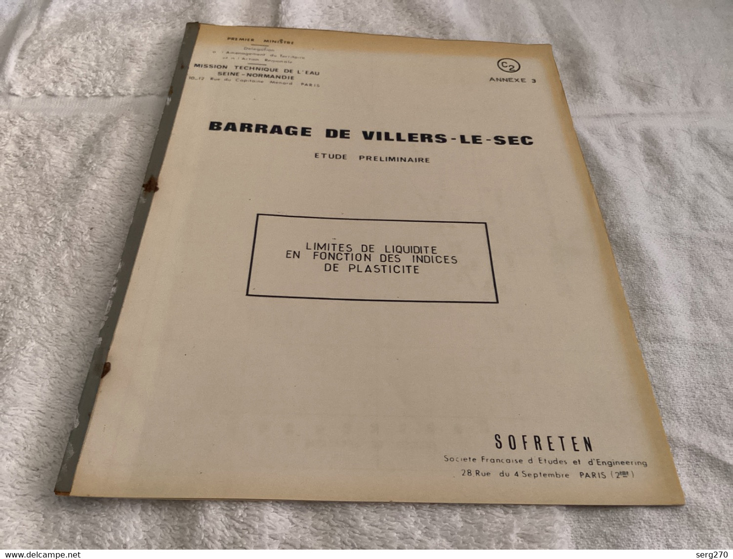 Barrage De Villiers Le Sec Premier Ministre Délégation à L’aménagement Du Territoire étude Préliminaire 4 Pages - Arbeitsbeschaffung