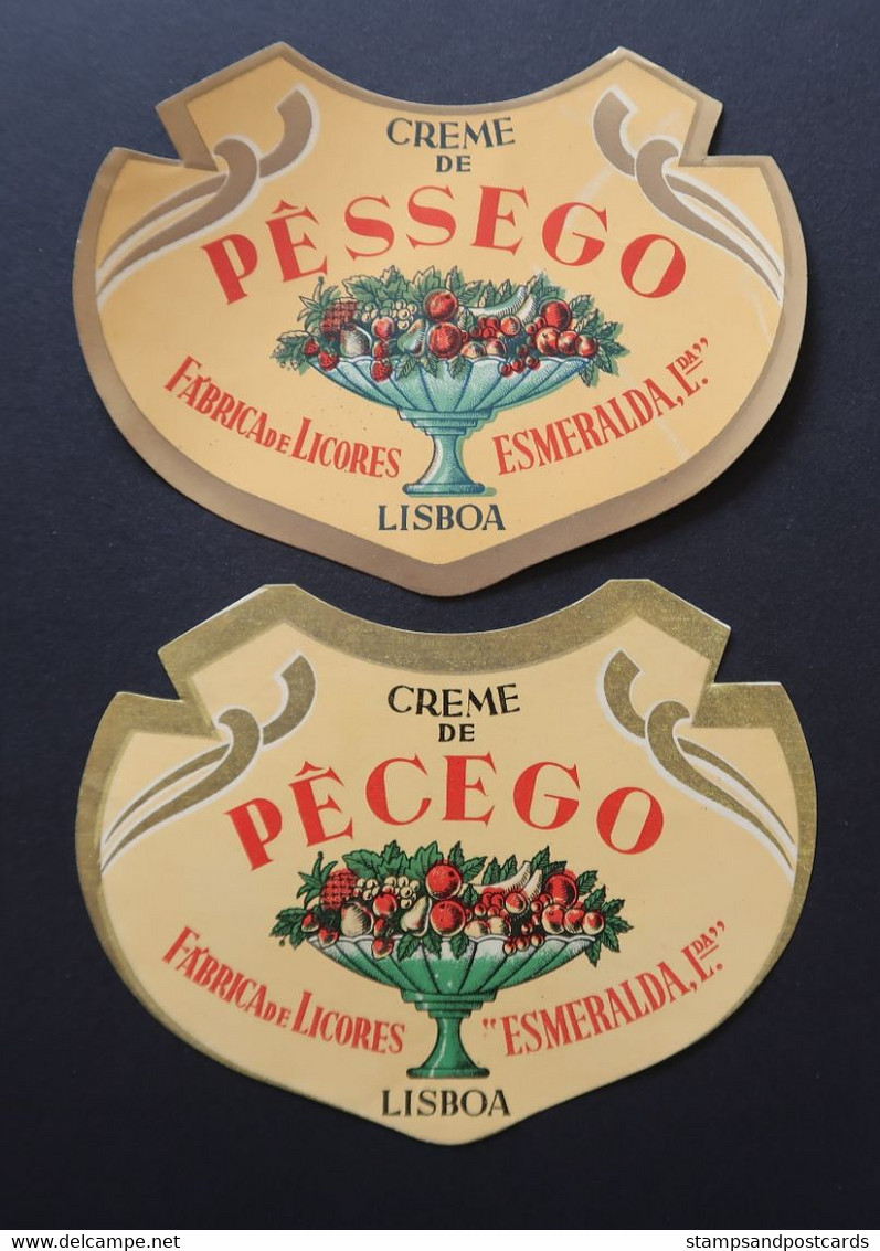 Portugal Etiquette Ancienne Liqueur Crème De Pêche Esmeralda Lisboa Label Peach Cream Liquor - Alcohols & Spirits