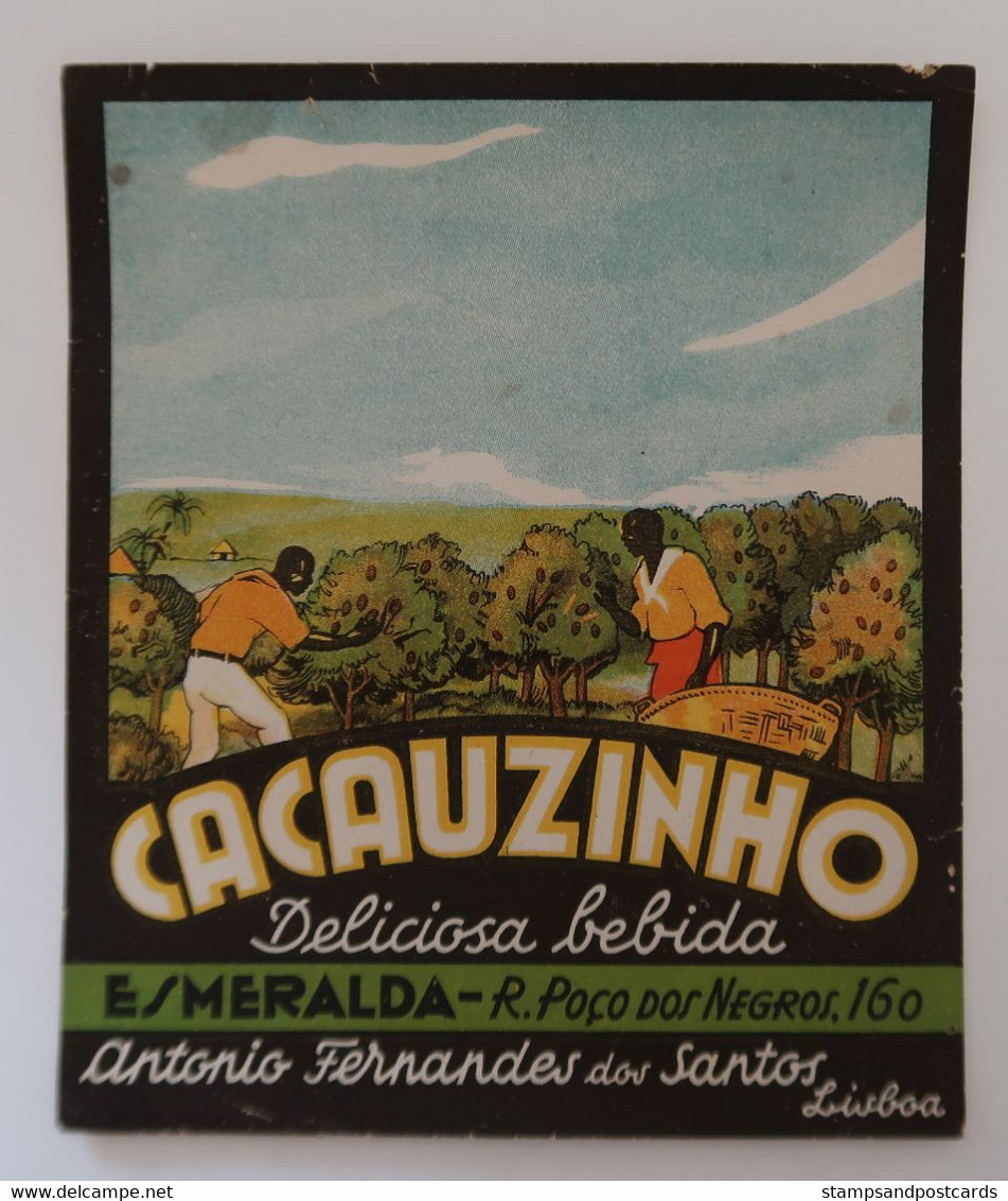 Portugal Etiquette Ancienne Cacauzinho Esmeralda Liqueur De Cacao Plantation Afrique Label Cocoa Liquor Africa - Alkohole & Spirituosen