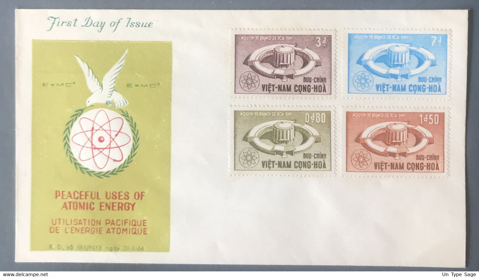 Viêt-Nam, Enveloppe FDC - Utilisation Pacifique De L'énergie Atomique 31.1.1964 (sans Cachet) - (C1676) - Vietnam