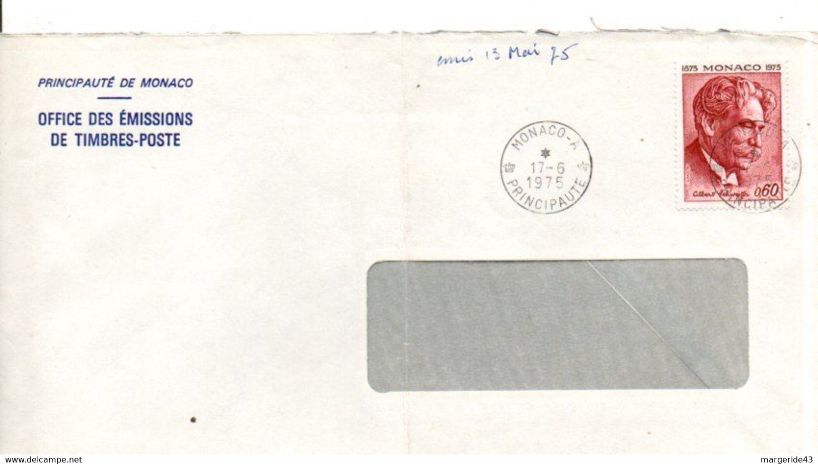 MONACO SEUL SUR LETTRE POUR LA FRANCE 1975 - Lettres & Documents