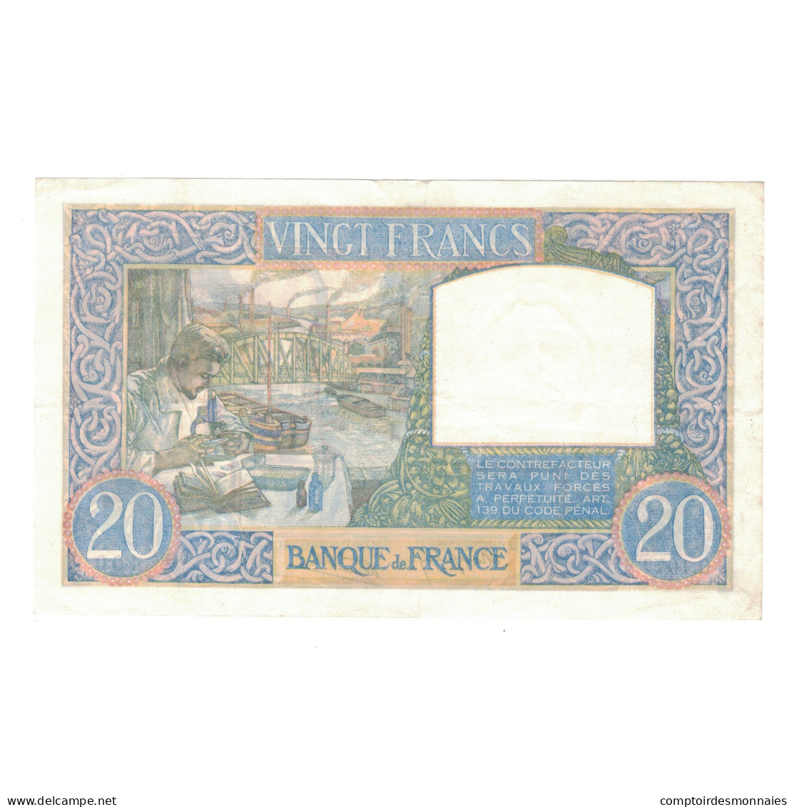 France, 20 Francs, Science Et Travail, 1940, Q.1077, TTB+, Fayette:12.7, KM:92a - 20 F 1939-1942 ''Science Et Travail''