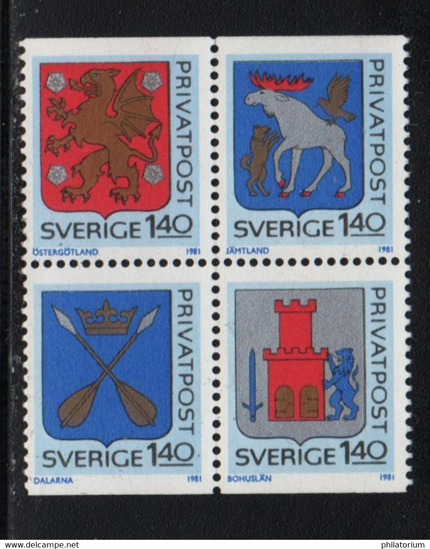 Suède; Yv 1127, 1128, 1129, 1130;  **; Armoiries Des Provinces;  Mi 1145, 1146, 1147, 1148 Do/Du - Nuevos