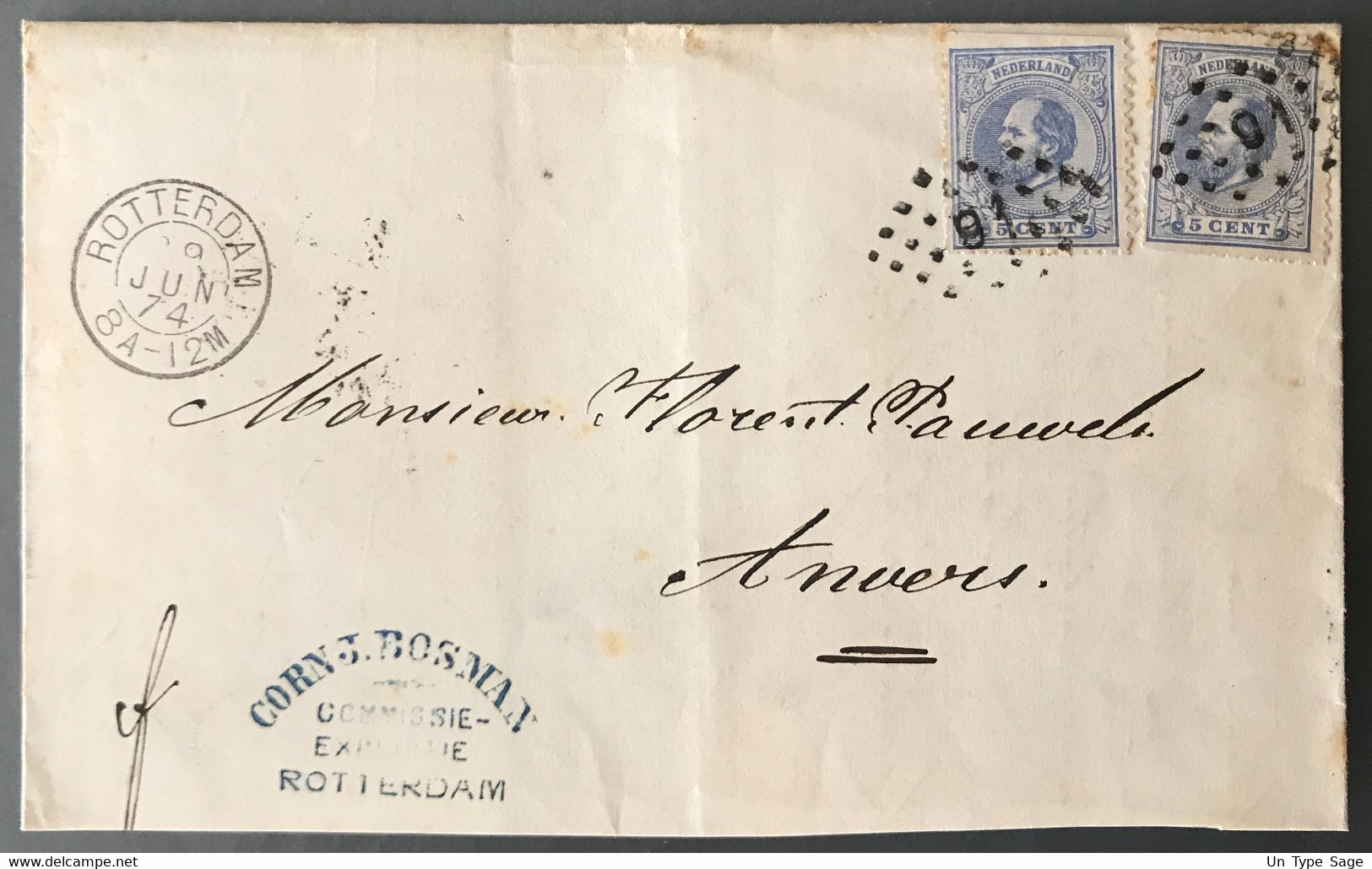 Pays-Bas, TAD ROTTERDAM 29.6.1874 Sur Enveloppe Pour Anvers, Belgique - (C1815) - Lettres & Documents