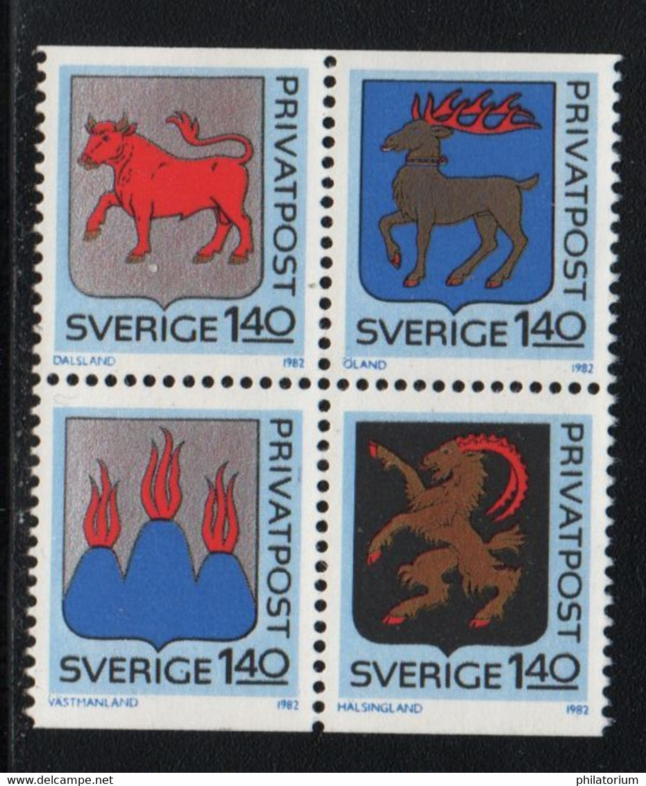 Suède; Yv 1171, 1172, 1173, 1174;  **; Armoiries Des Provinces;  Mi 1189, 1190, 1191, 1192 Do/Du - Nuevos