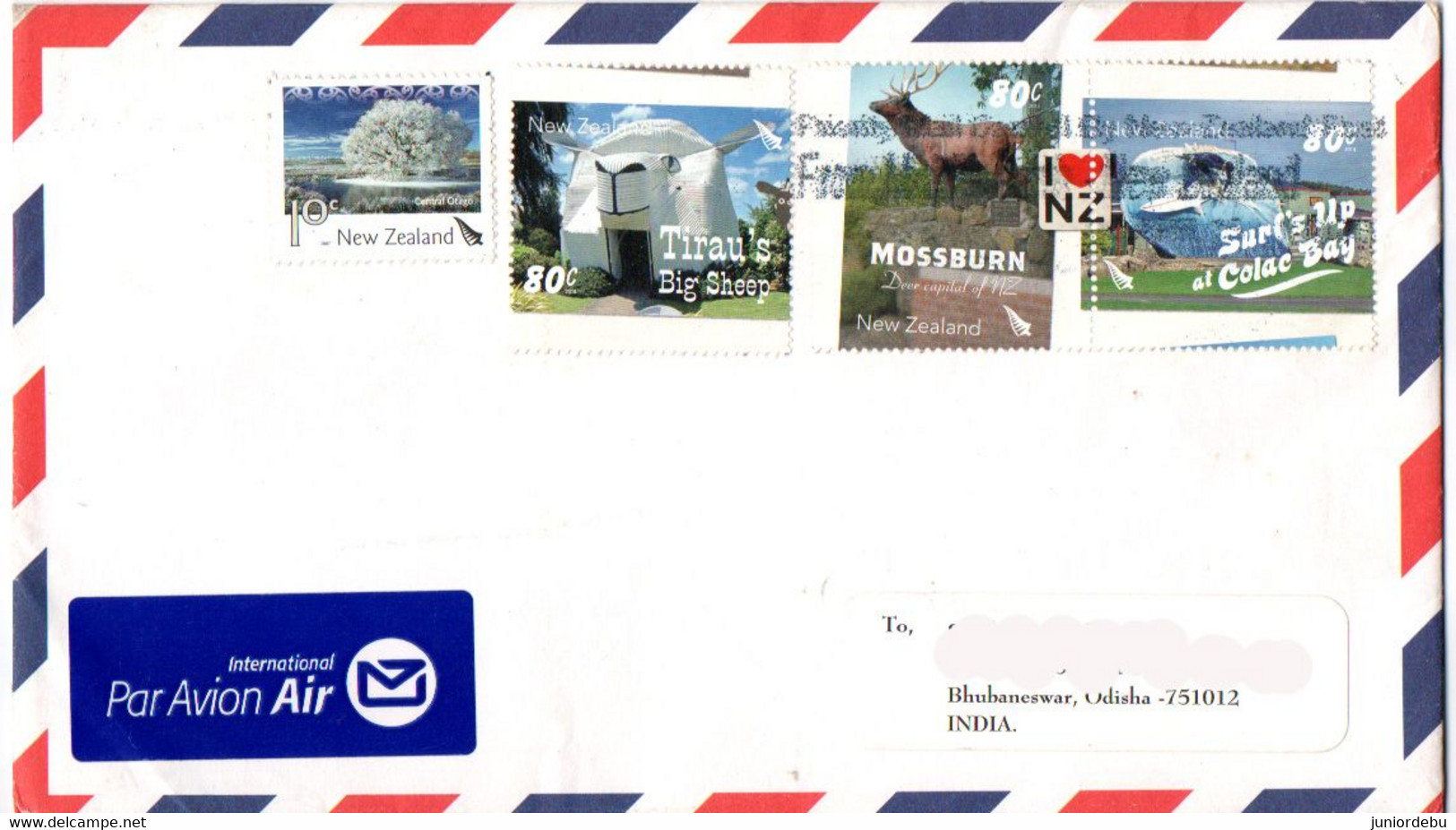 New Zealand - 3  Legendary Landmarks Stamps On Cover To India. Very Good Condition. - Covers & Documents