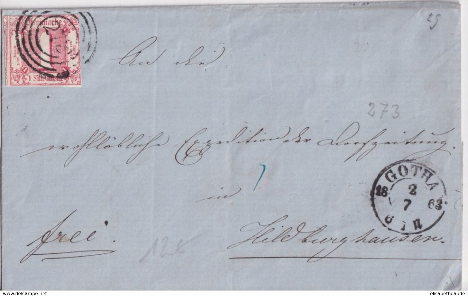 THURN UND TAXIS - 1863 - LETTRE De GOTHA => HILDBURGHAUSEN - Storia Postale
