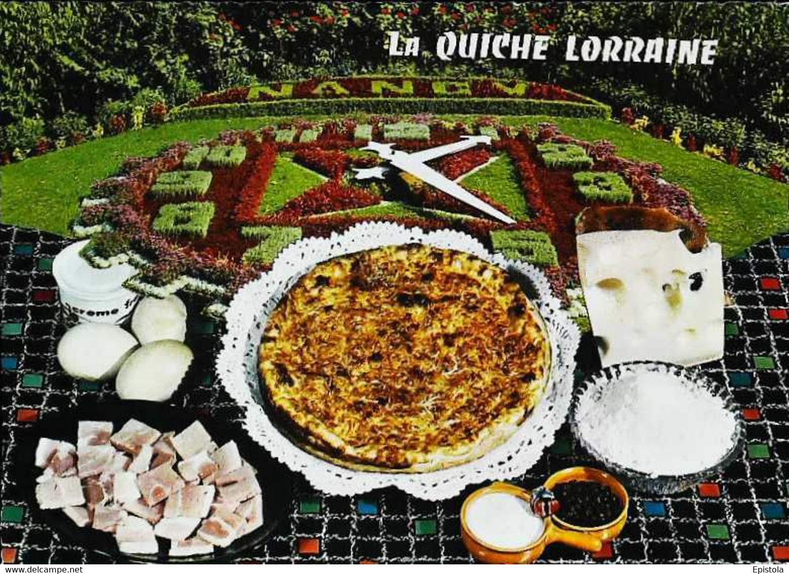 ►  CPSM Recette  La Quiche Lorraine Nancy  Horloge Florale - Recettes (cuisine)