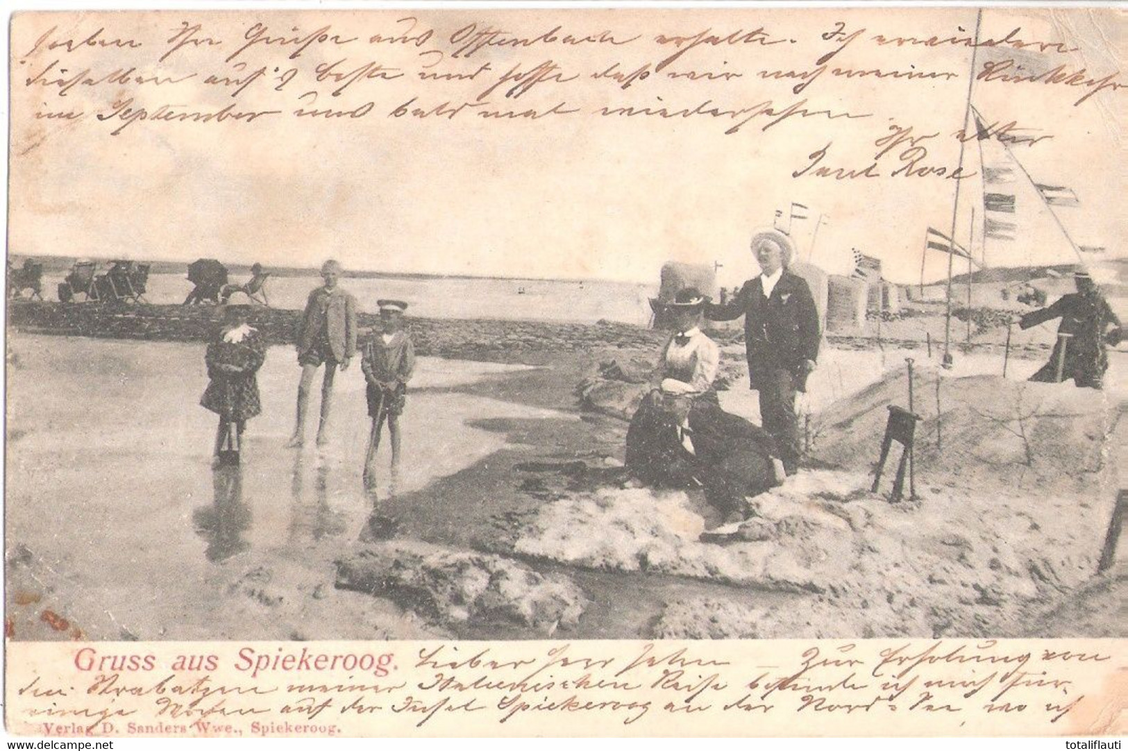 Insel SPIEKEROOG Vornehme Familie In Hochmodischer Strandkluft Vor Der SandBurg Gelaufen 8.8.1905 - Wangerooge