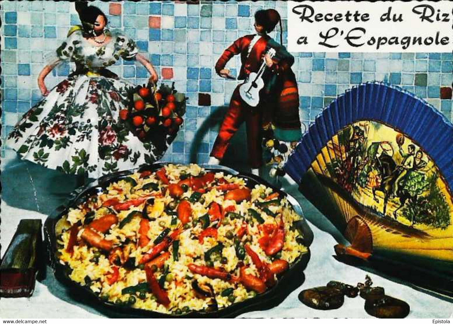 ►  CPSM Recette  Riz à L'espagnol Poupée Doll Guitare Castagnette - Recettes (cuisine)