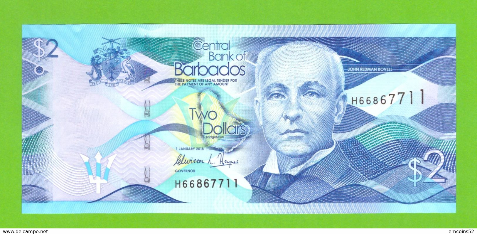 BARBADOS 2 DOLLARS 2018  P-73d  UNC NEW - Barbades