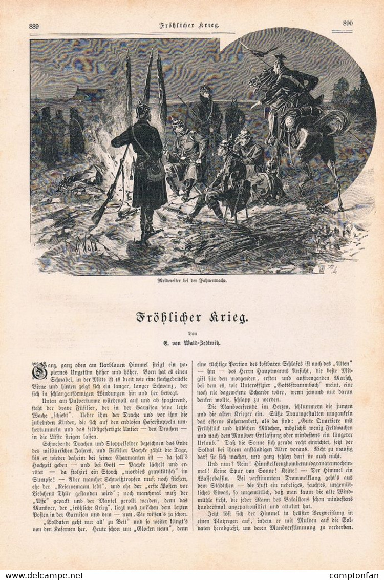 A102 1146 Wald-Zedtwitz Fröhlicher Krieg Manöver Soldatenleben Artikel / Bilder 1893 !! - Police & Military