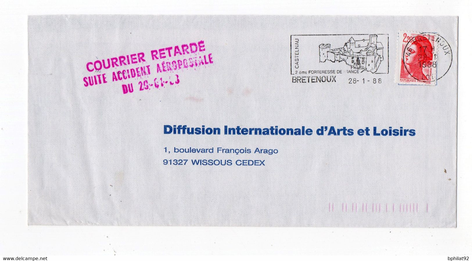 !!! COURRIER RETARDE SUITE ACCIDENT AEROPOSTALE DU 29/1/1988 A BLAGNAC - Lettres Accidentées