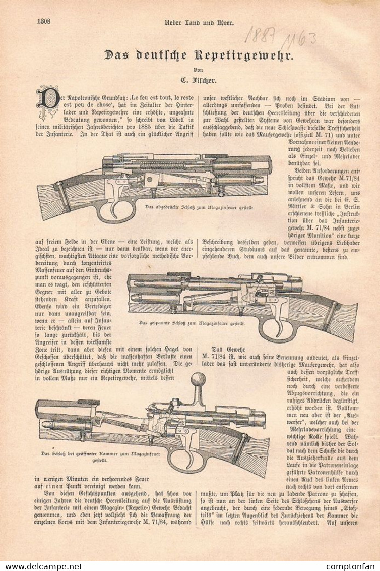 A102 1163 Deutsches Repetiergewehr Repetierbüchse Artikel / Bilder 1887 !! - Autres & Non Classés