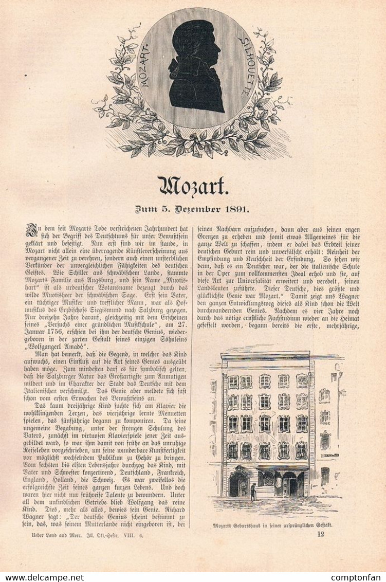 A102 1185 Mozart 100 Jahre Salzburg Zauberflötenhäuschen Artikel / Bilder 1892 !! - Musik