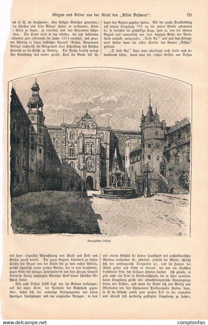 A102 1188 Dessau Lustgarten Schlosskirche Rathaus Artikel / Bilder 1888 !! - Autres & Non Classés