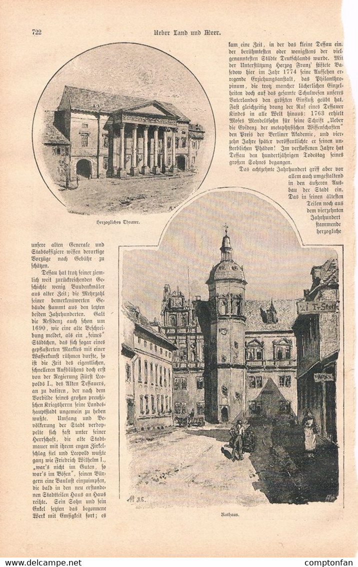 A102 1188 Dessau Lustgarten Schlosskirche Rathaus Artikel / Bilder 1888 !! - Autres & Non Classés