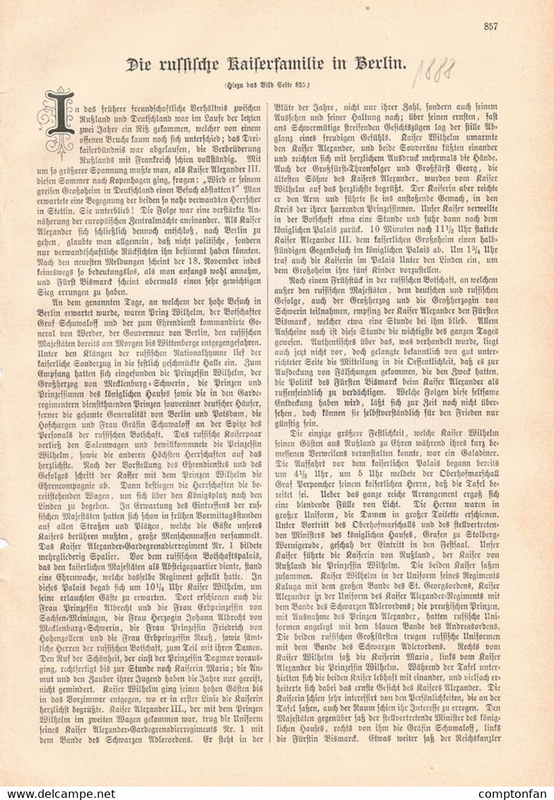 A102 1190 Kaiser Alexander Und Kaiserin Von Russland Artikel / Bilder 1888 !! - Politique Contemporaine
