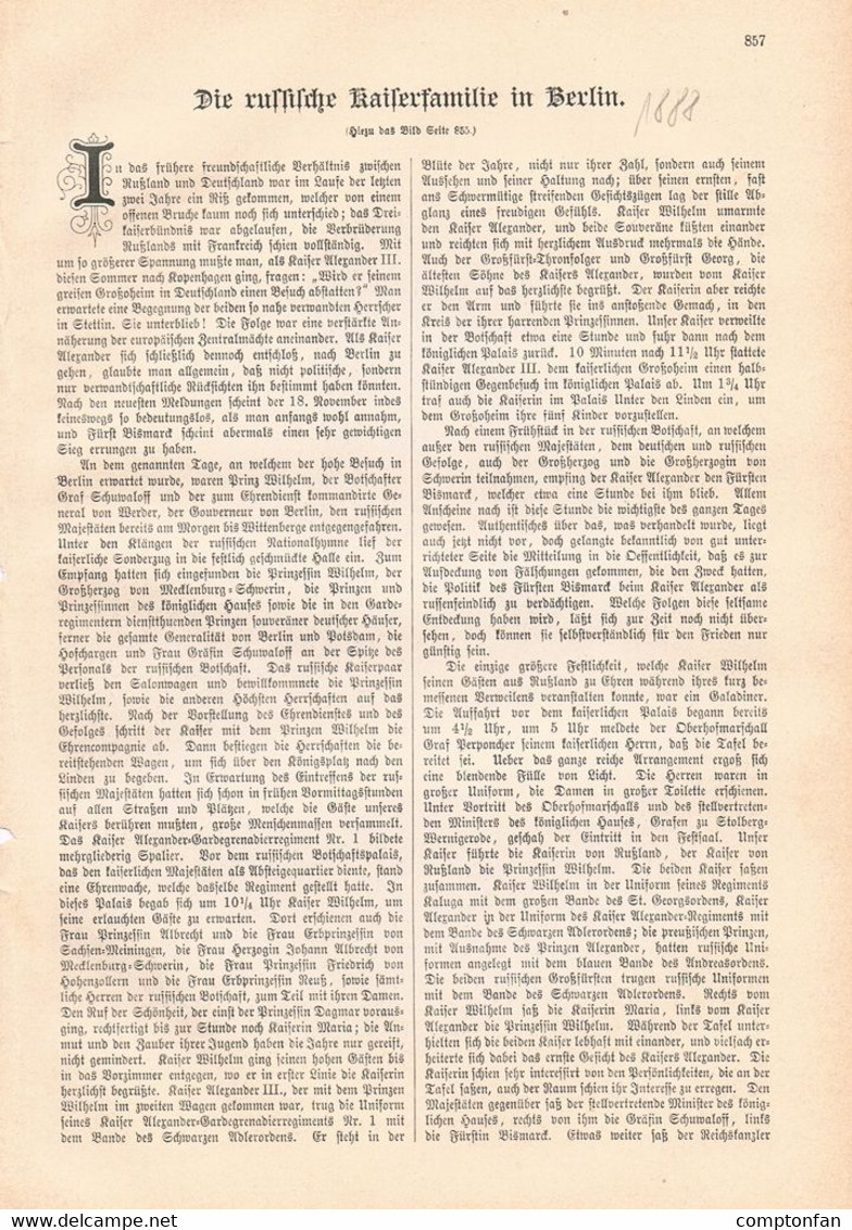 A102 1190 Kaiser Alexander Und Kaiserin Von Russland Artikel / Bilder 1888 !! - Politik & Zeitgeschichte