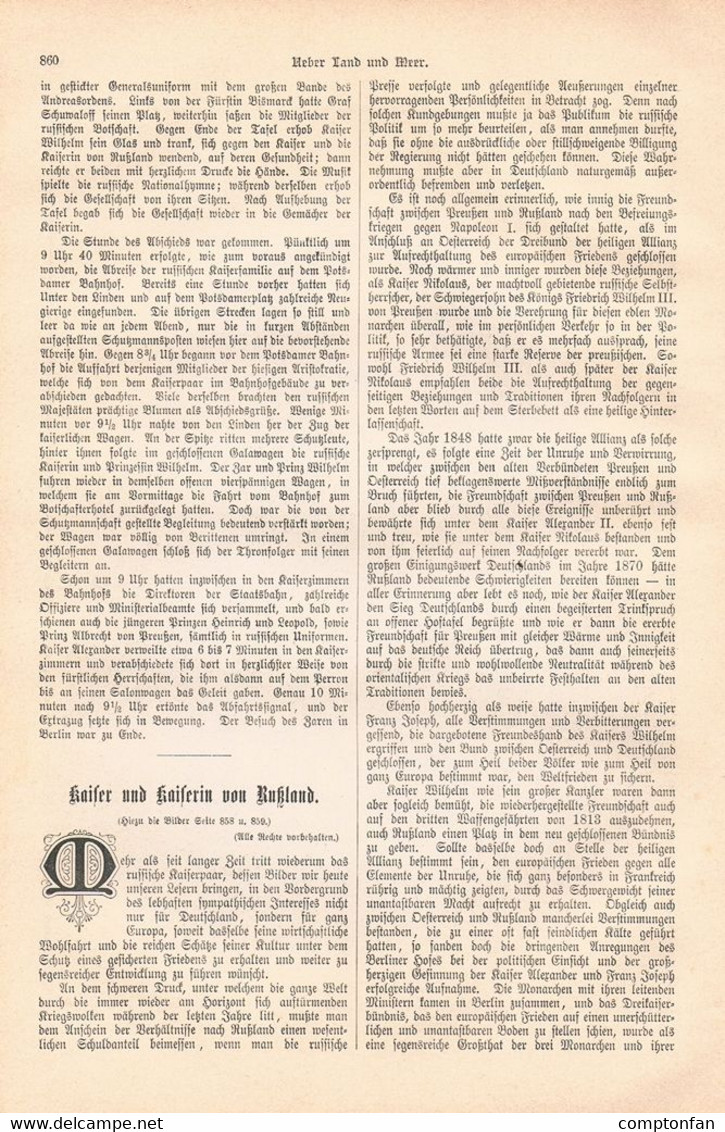 A102 1190 Kaiser Alexander Und Kaiserin Von Russland Artikel / Bilder 1888 !! - Politik & Zeitgeschichte