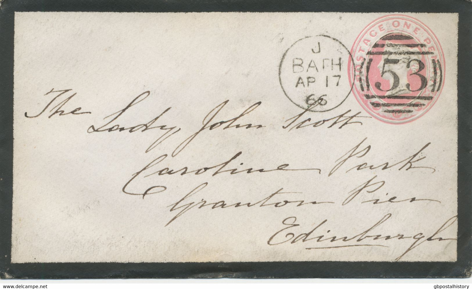 GB „53 / BATH“ Duplex Postmark On Superb Rare QV 1d Pink Stamped To Order Postal Stationery Envelope (size B, Dated 20 1 - Storia Postale