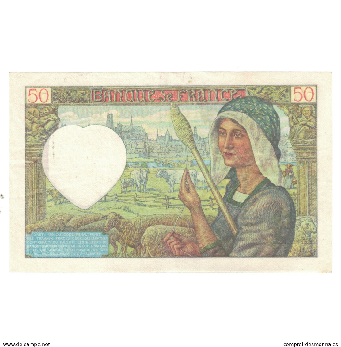 France, 50 Francs, Jacques Coeur, 1941, U.55, SUP, Fayette:19.08, KM:93 - 50 F 1940-1942 ''Jacques Coeur''