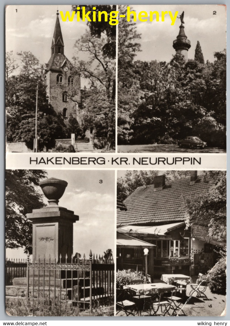 Fehrbellin Hakenberg - S/w Mehrbildkarte 1   Mit Dorfkirche Denkmal Und Gaststätte Am Neuen Denkmal - Fehrbellin