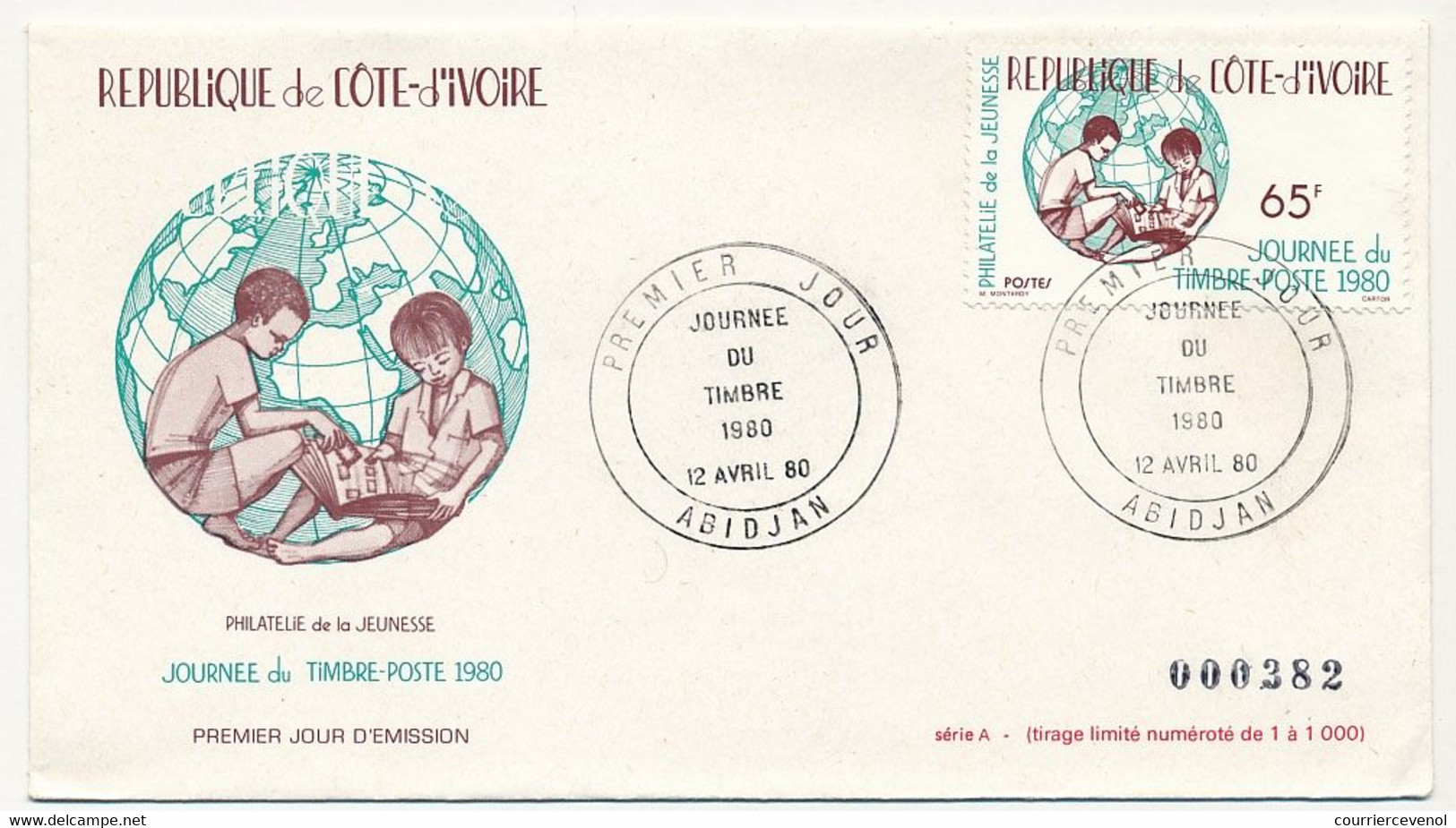 CÔTE D'IVOIRE - Env FDC - 65F Journée Du Timbre 1980 - Philatélie De La Jeunesse - 12 Avril 1980 - Abidjan - Costa De Marfil (1960-...)