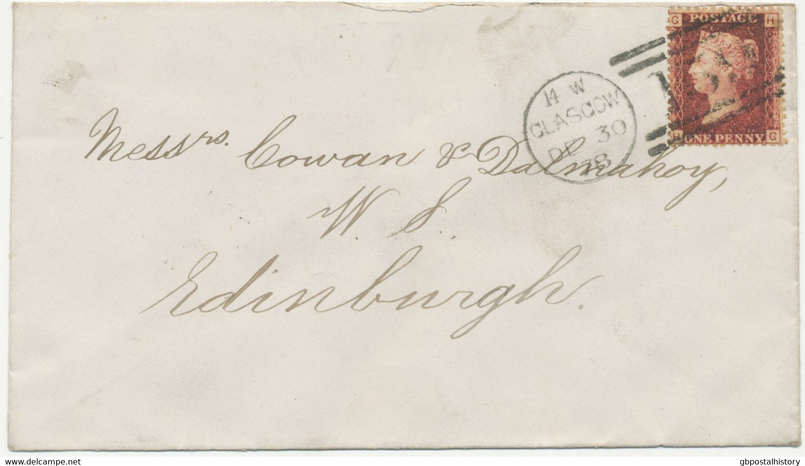 GB „159 / GLASGOW“ Scottish Duplex On Superb Cover With QV 1d Red Plate 201 (HG) - Storia Postale