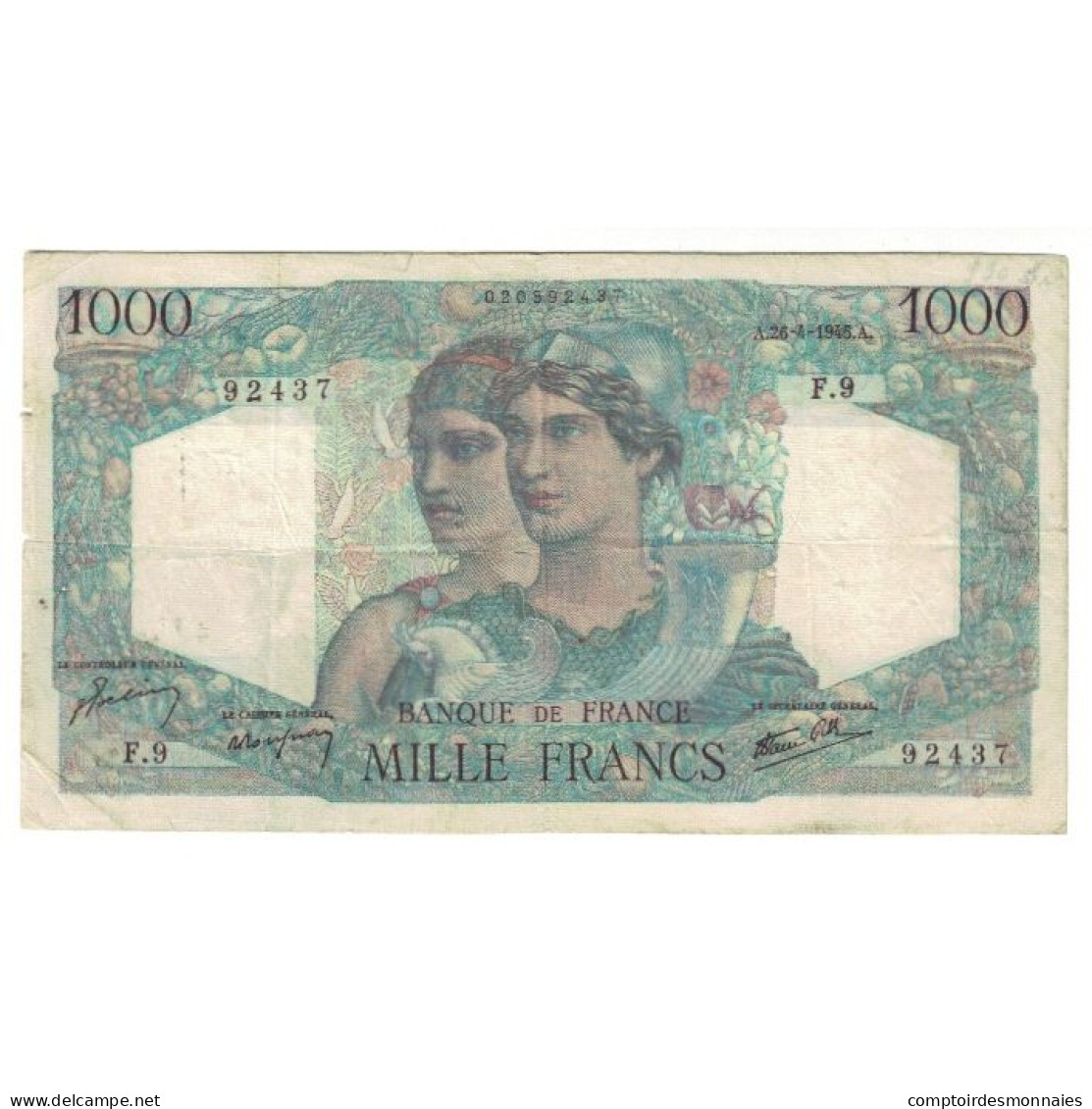 France, 1000 Francs, Minerve Et Hercule, 1945, F.9 92437, TB, Fayette:41.2 - 1 000 F 1945-1950 ''Minerve Et Hercule''