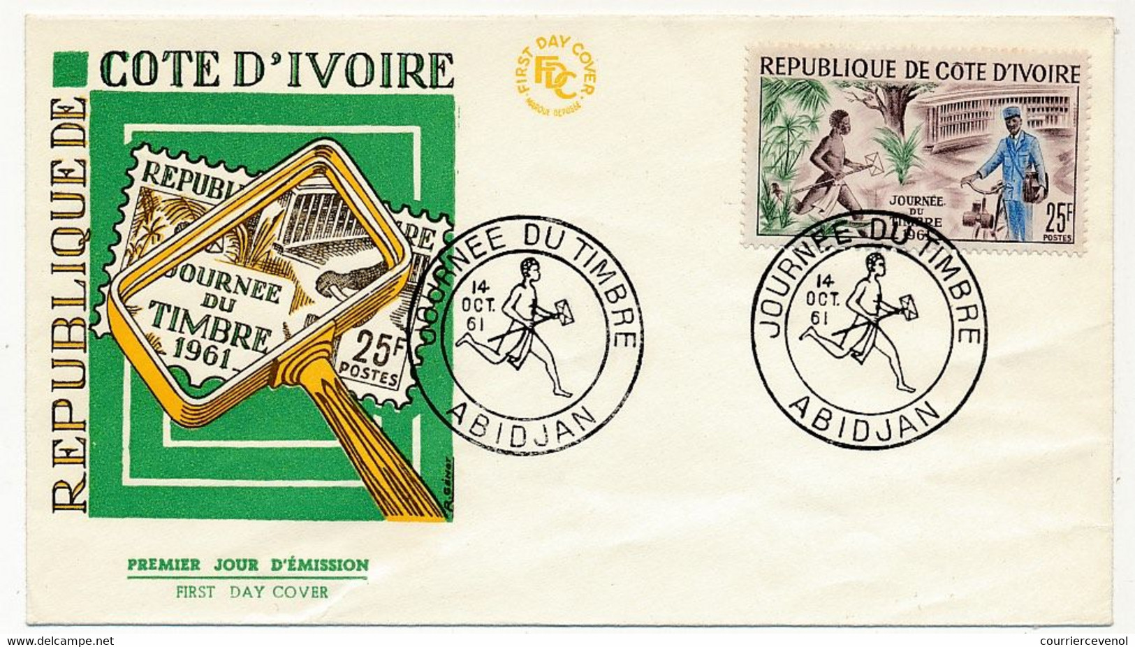 CÔTE D'IVOIRE - Env FDC - 25F Journée Du Timbre 1961 - 14 Octobre 1961 - Abidjan - Côte D'Ivoire (1960-...)