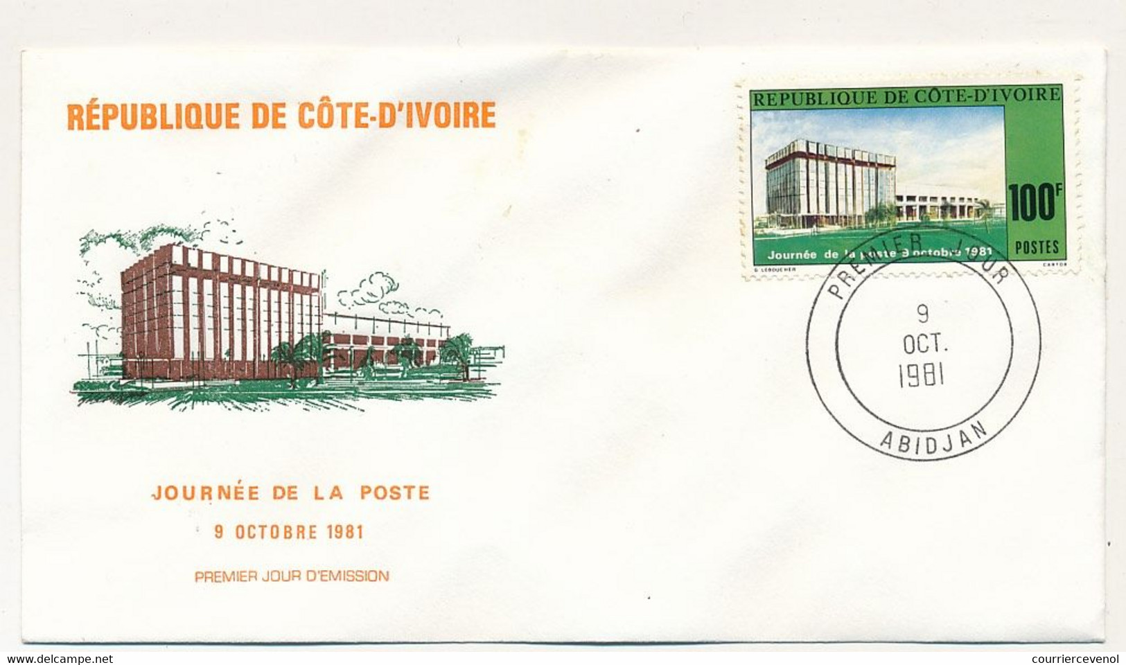 CÔTE D'IVOIRE - Env FDC - 100F Journée De La Poste - 9 Octobre 1981 - Abidjan - Costa De Marfil (1960-...)