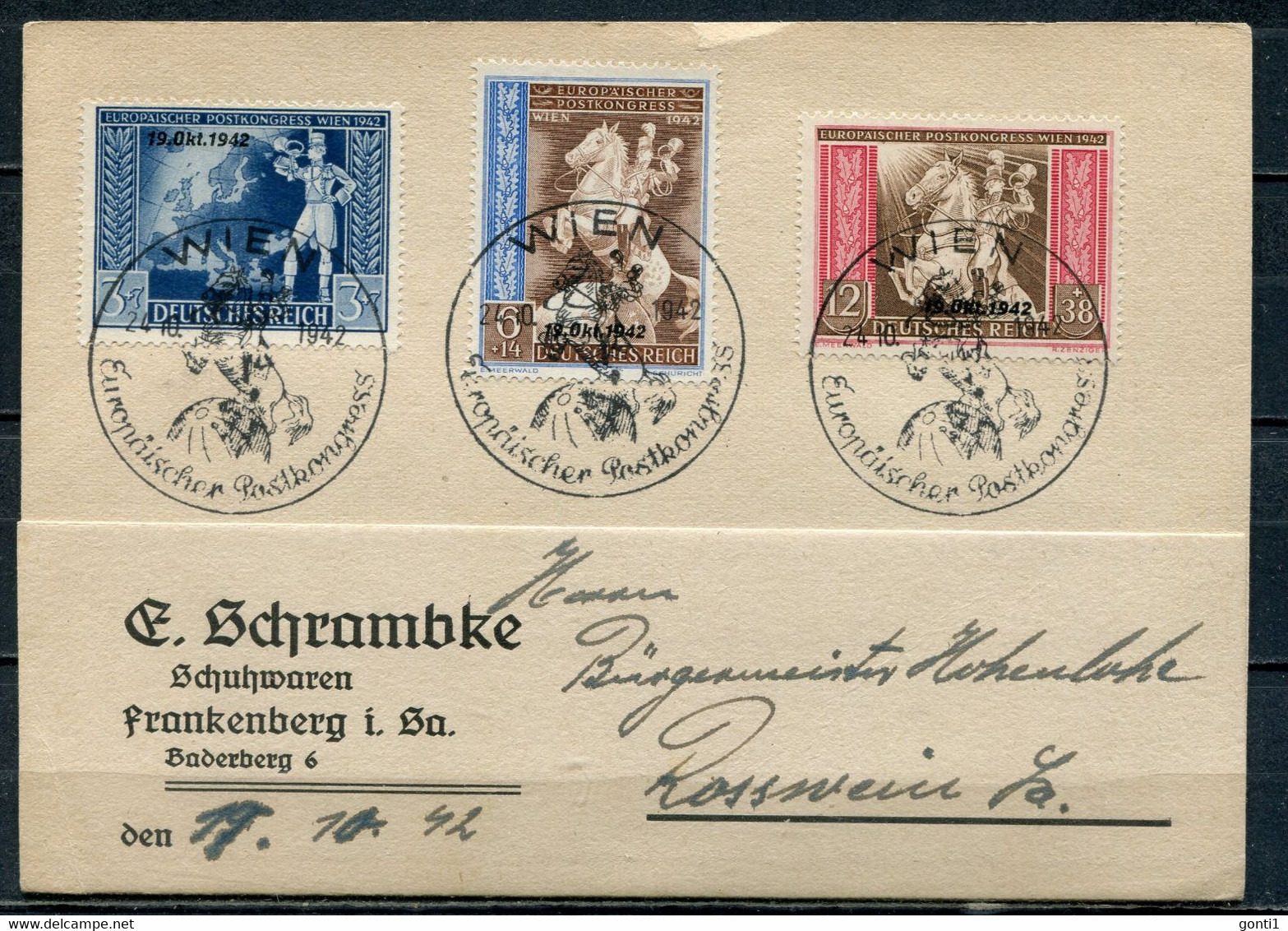 Deutsches Reich 1942 Firmenkarte Mit Satzfrankatur Mi.Nr.823/25 Und SST"Wien-24.10.42 "1 Beleg Used - Cartas & Documentos