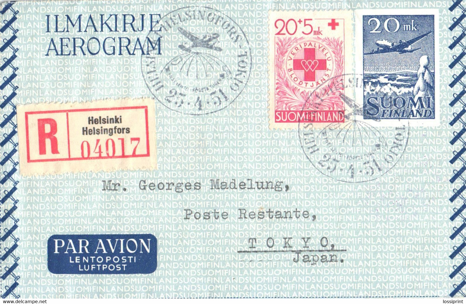 Finland:Cover, Registered Unopened Aerogram With Special Cancellation 1951 - Maximum Cards & Covers